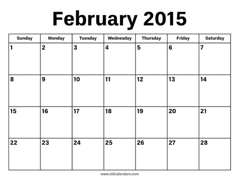 Calendar February 2015 Printable